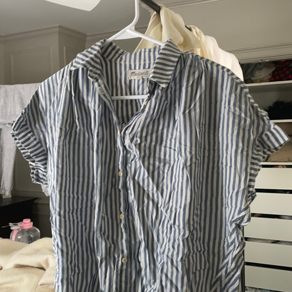 Madewell stripe button up short sleeve shirt